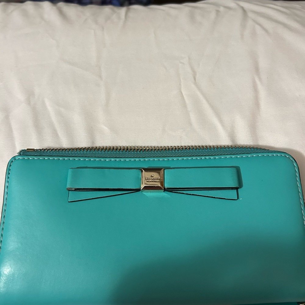 Kate Spade Aqua Blue Wallet with Bow Accent